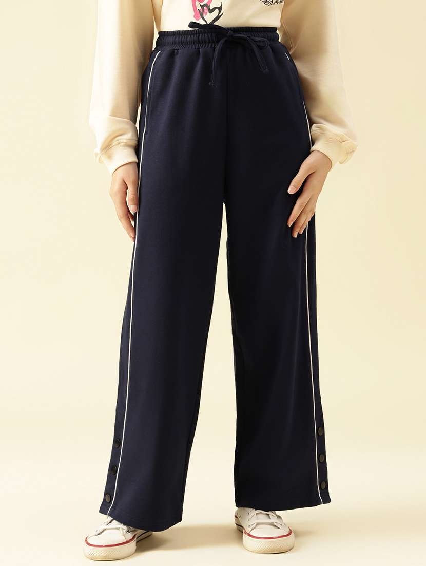 girls solid mid rise relaxed fit track pant