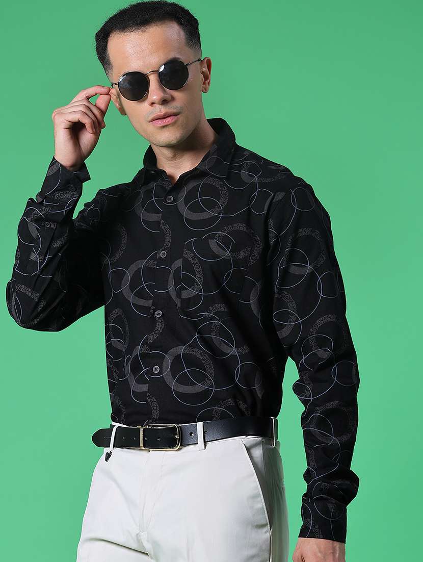 men printed long sleeve regular fit formal shirt
