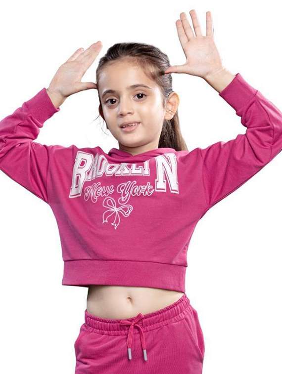 girls printed long sleeve hooded sweatshirt