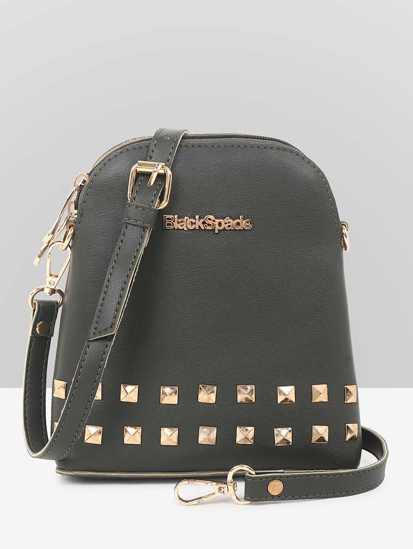 women solid leatherette sling bag