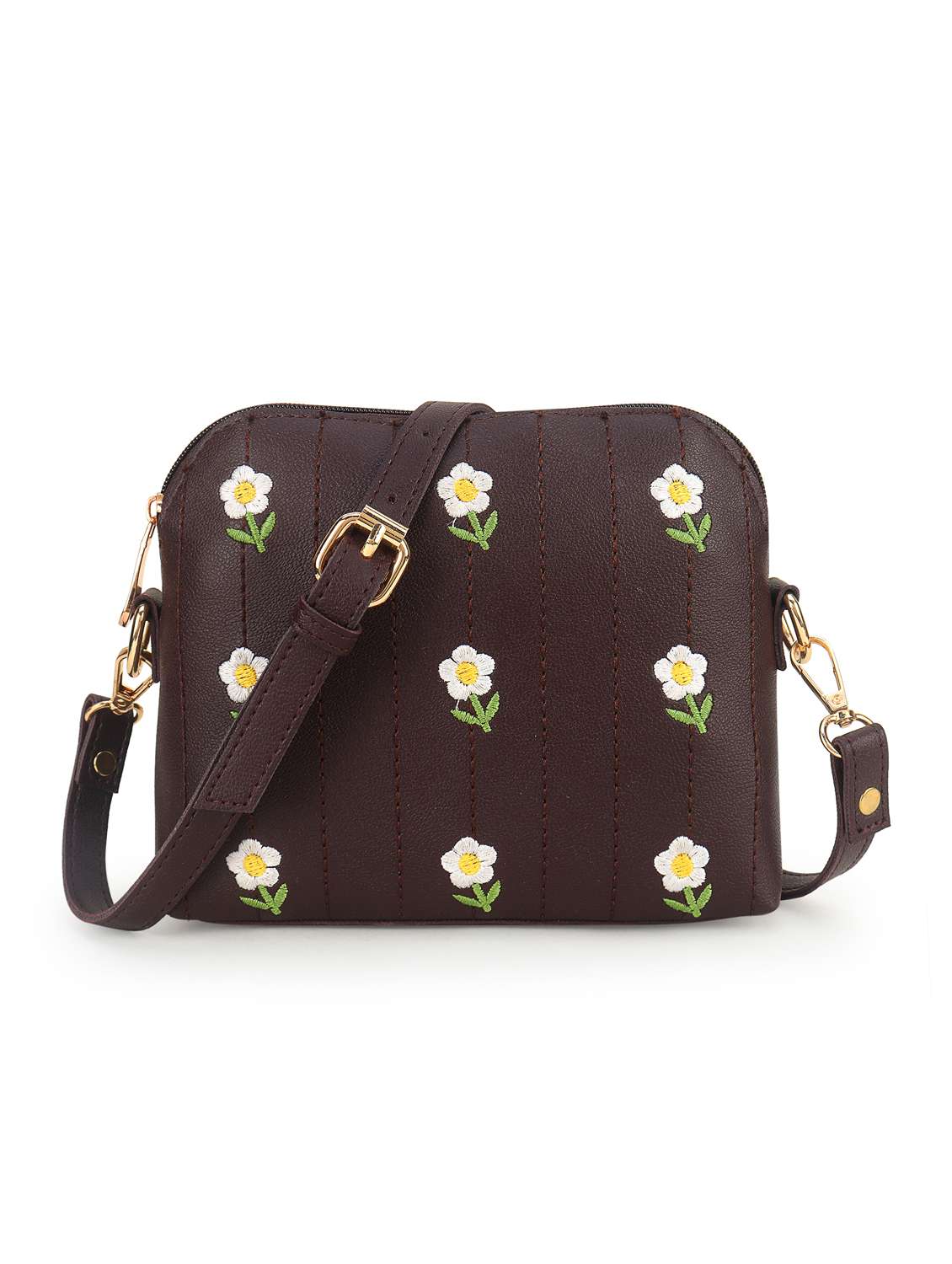 women embroidered leatherette sling bag