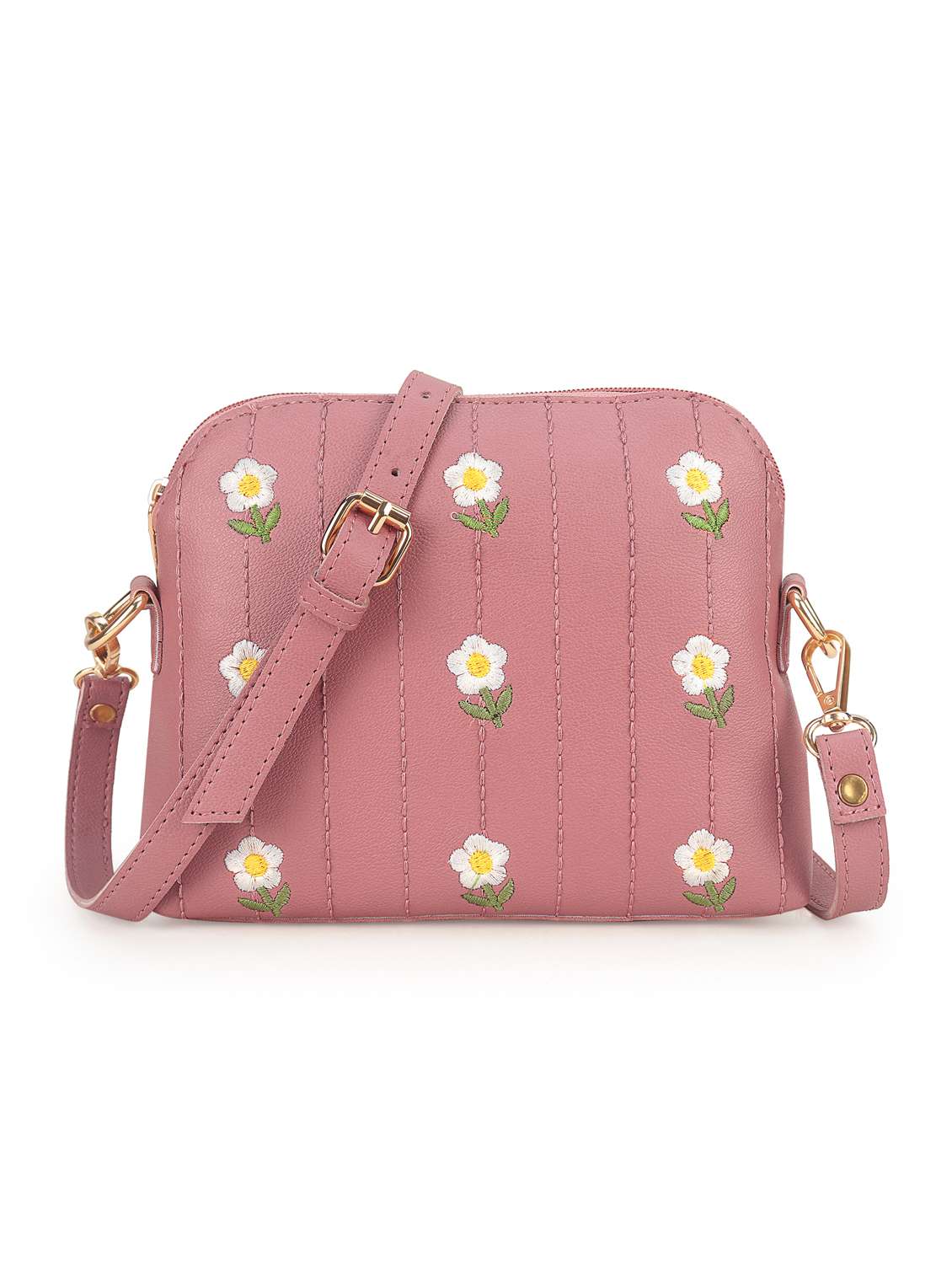 women embroidered leatherette sling bag