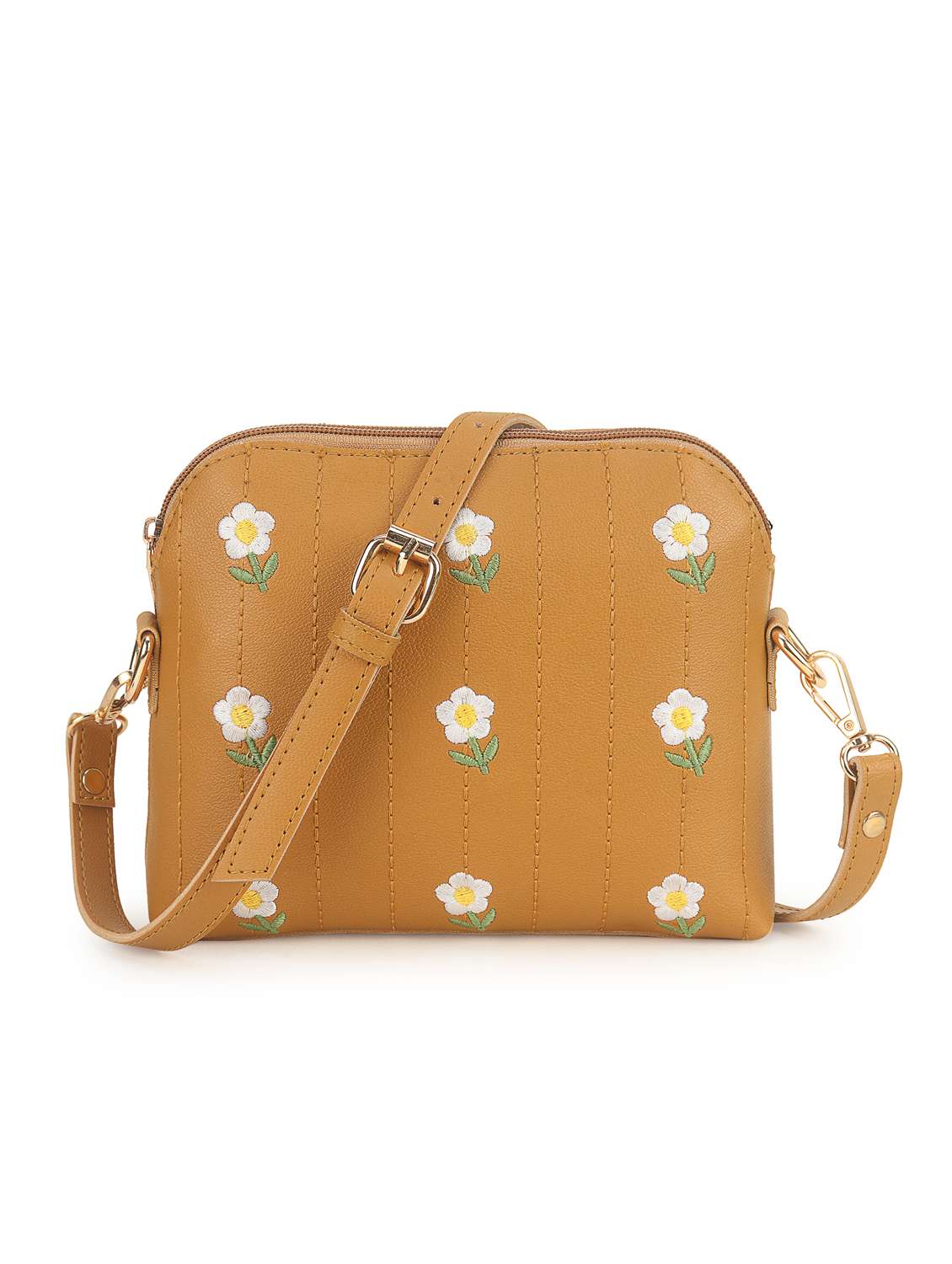 women embroidered leatherette sling bag