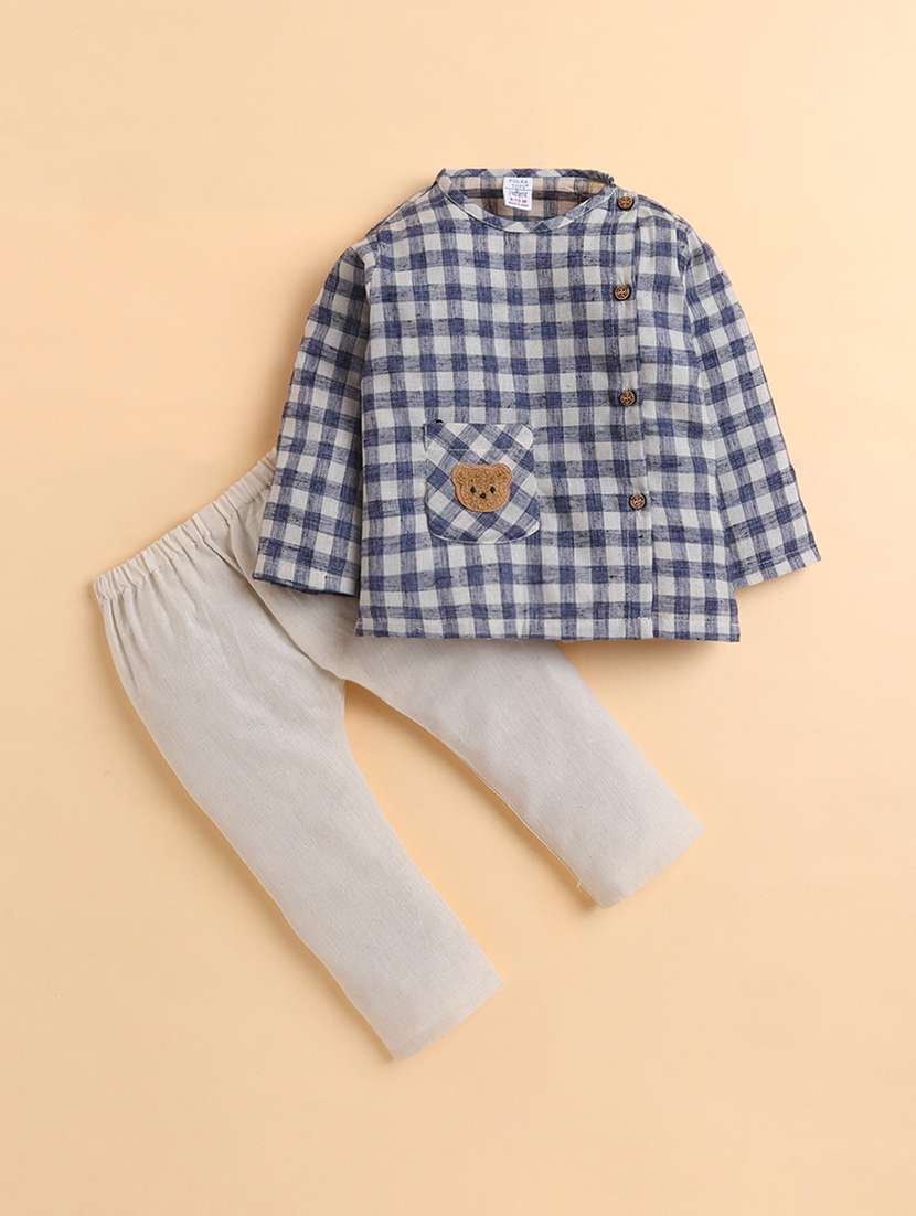 boys checkered long sleeve shirt and trouser set