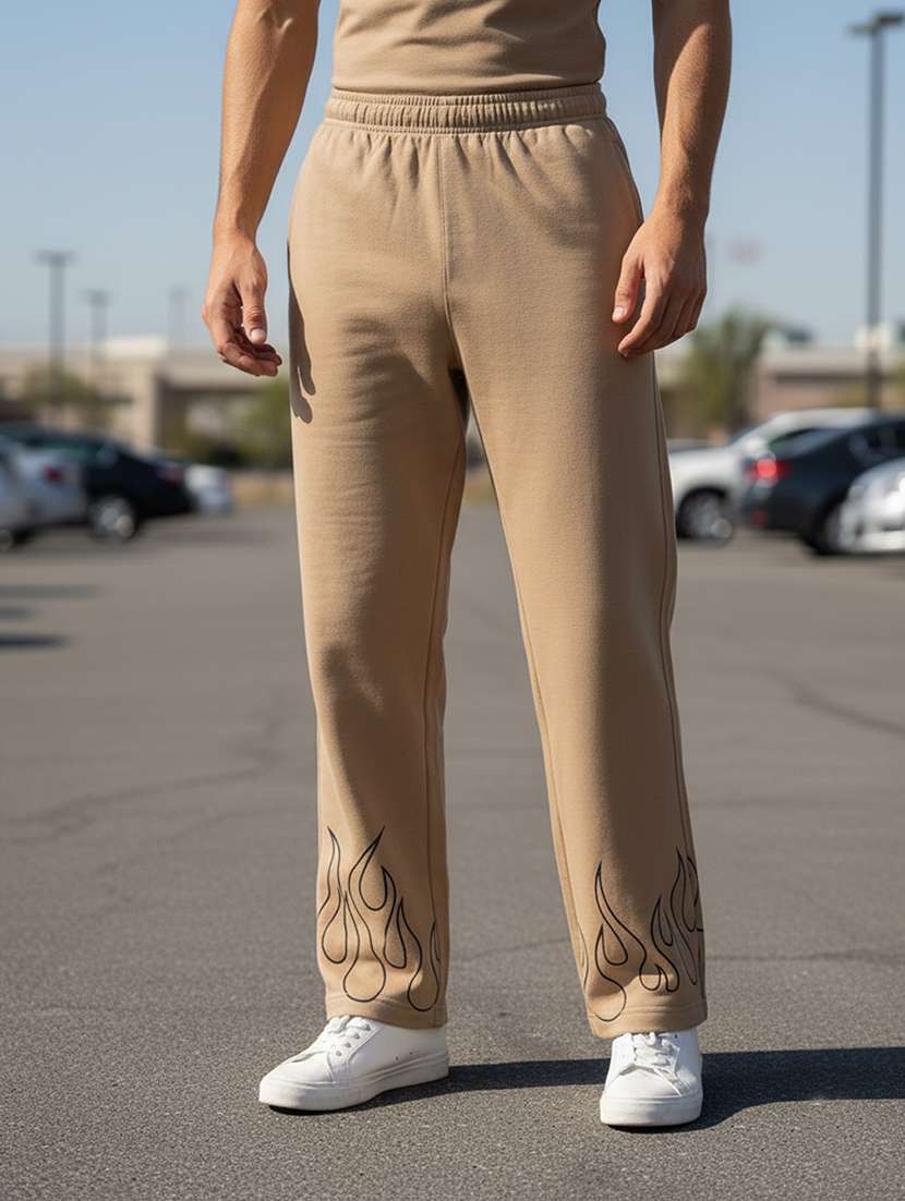 men placement print mid rise full length track pant
