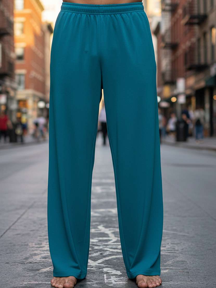 men solid mid rise full length track pant