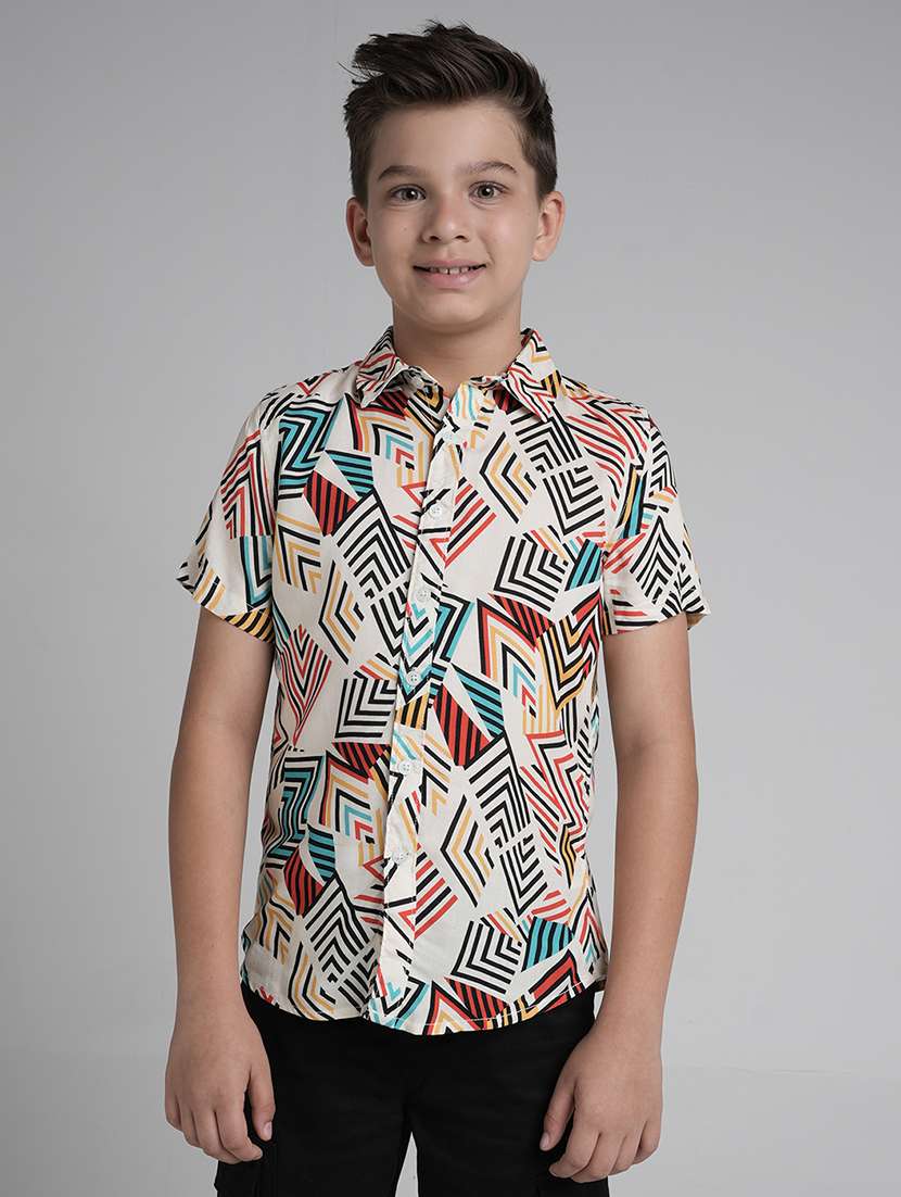 boys printed short sleeve collared shirt