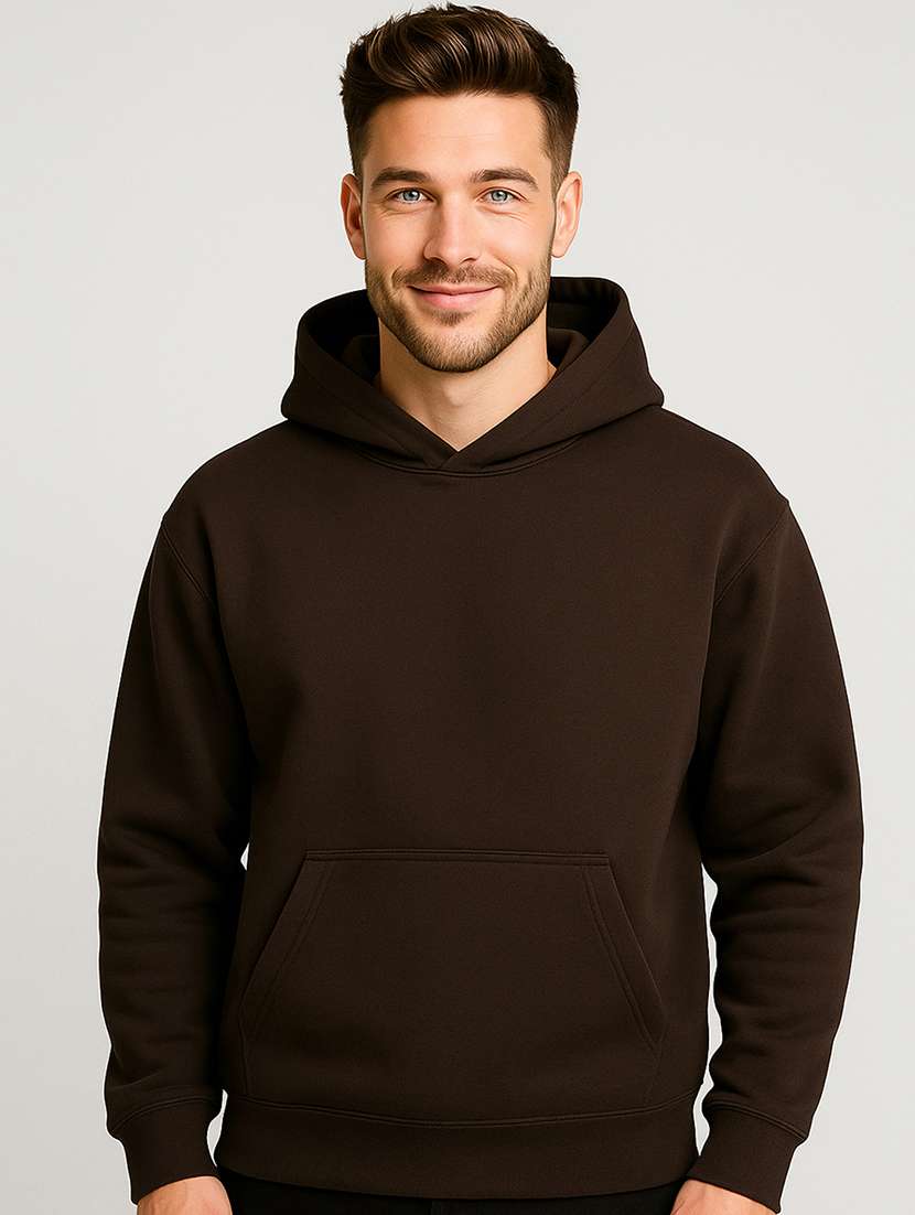 men solid long sleeve regular fit hooded sweatshirt