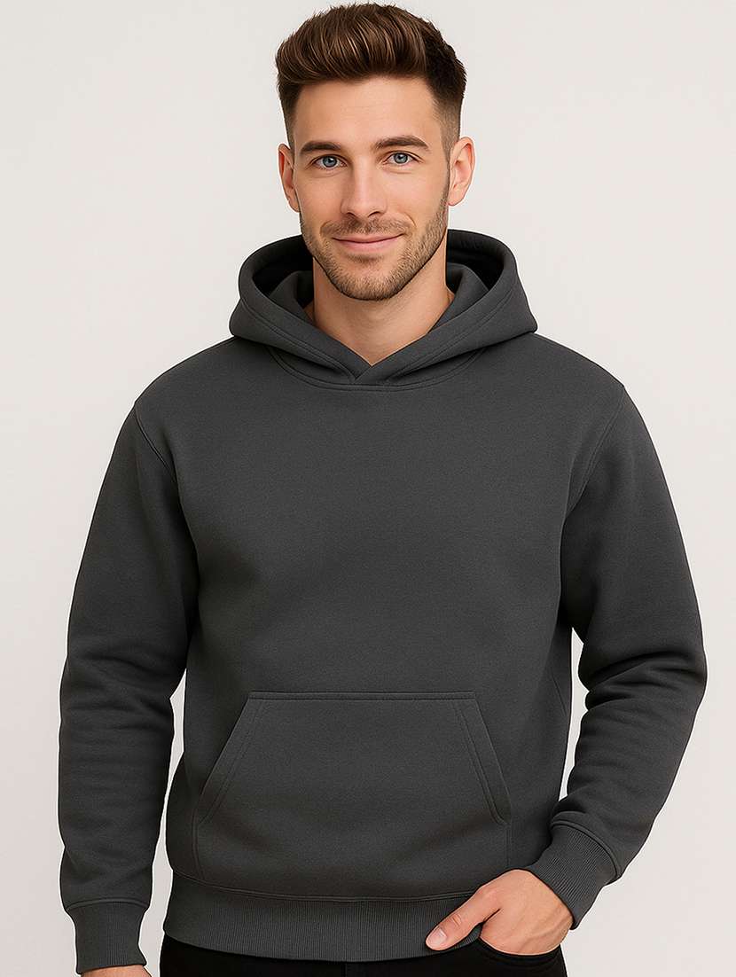 men solid long sleeve regular fit hooded sweatshirt
