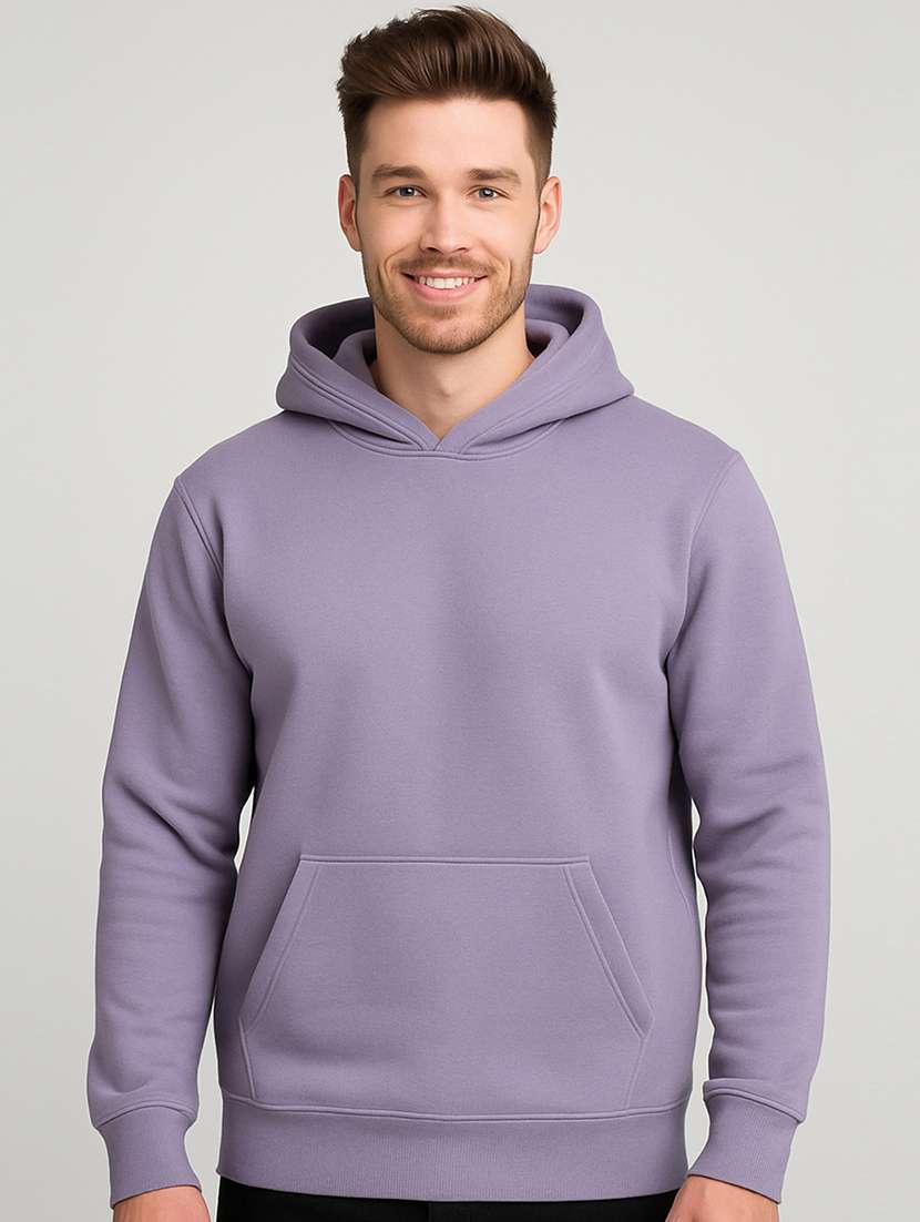 men solid long sleeve regular fit hooded sweatshirt