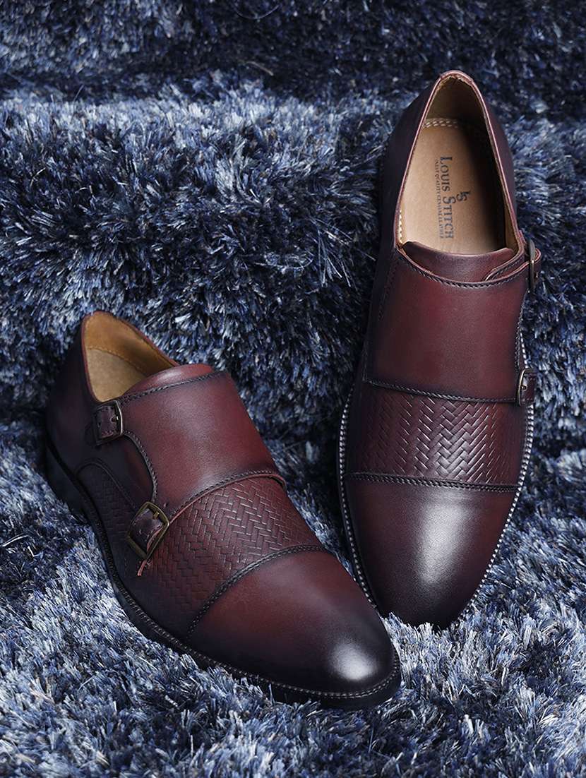men maroon slip on monk strap