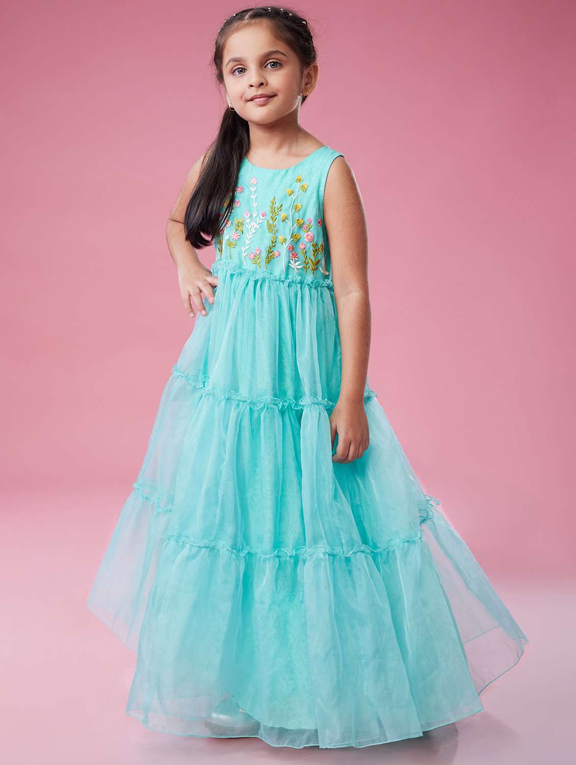 girls embroidered sleeveless tiered dress