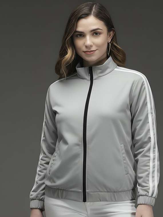 women solid long sleeve windcheater jacket