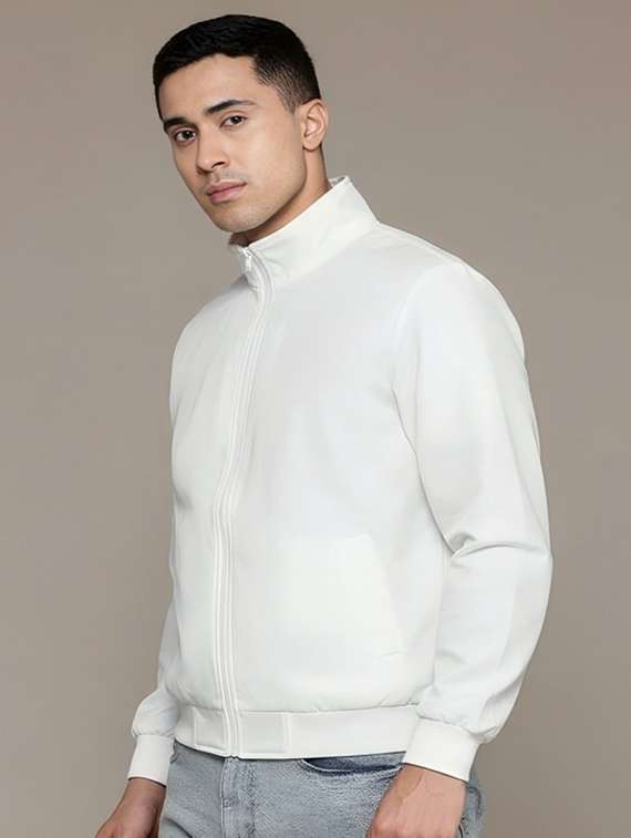 men solid long sleeve lightweight bomber jacket
