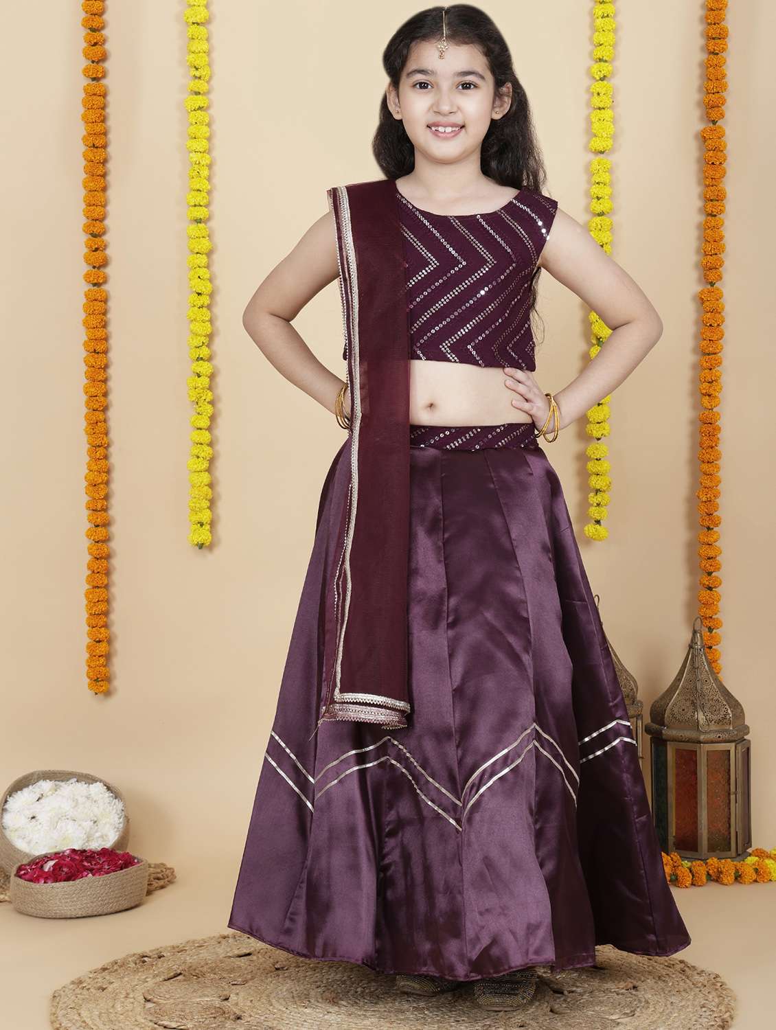 girls self designed lehenga and choli with dupatta