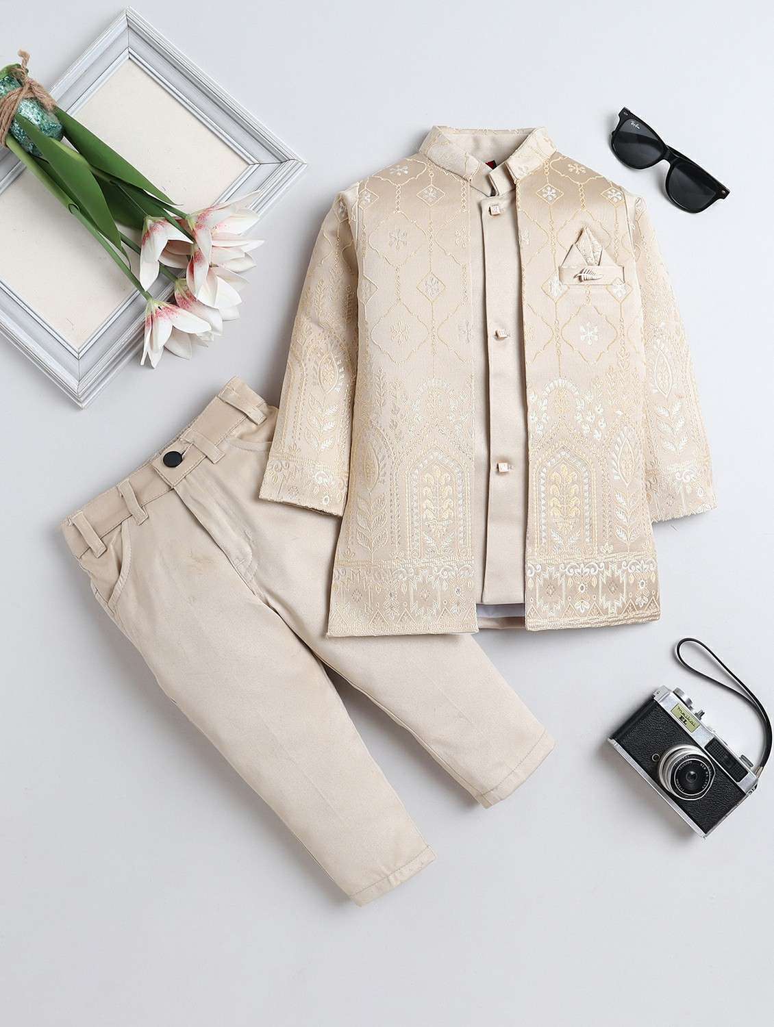 boys embroidered long sleeve sherwani set
