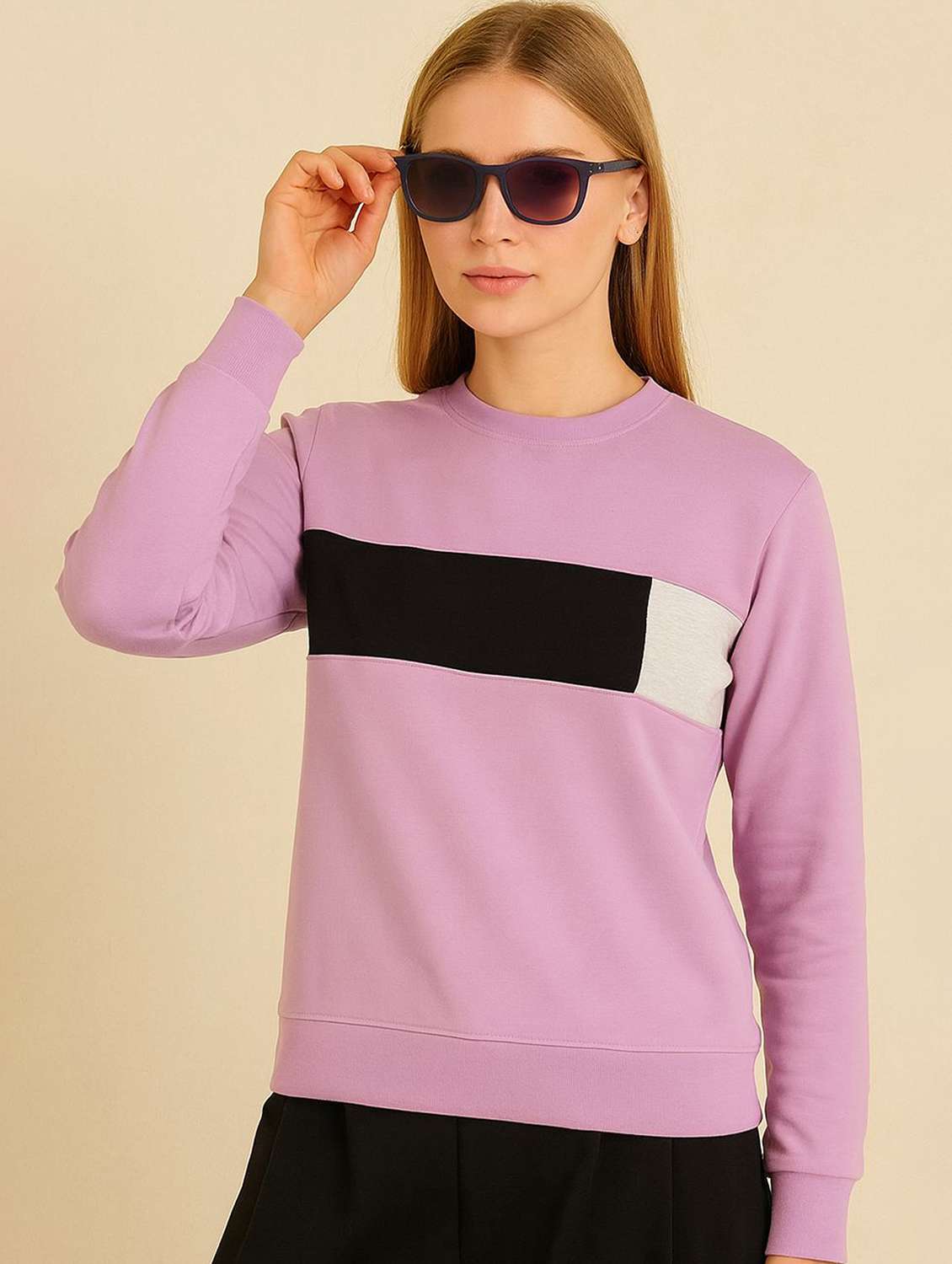 women color block long sleeve sweatshirt
