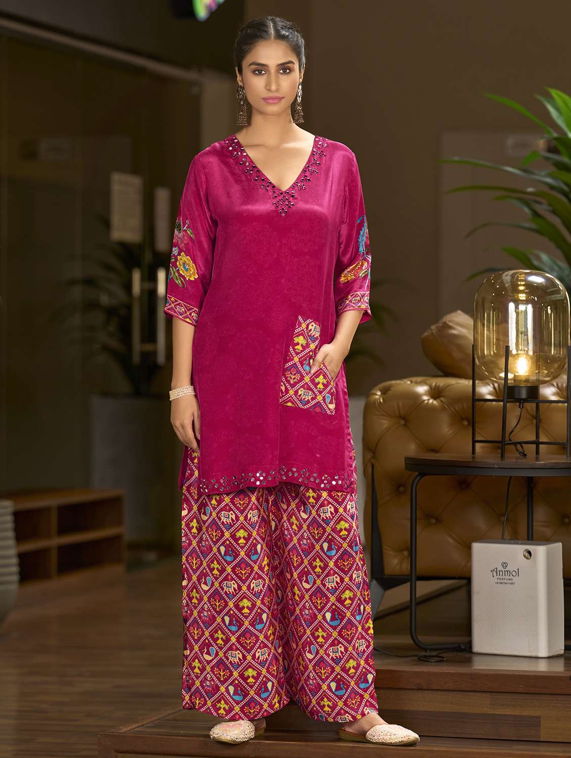 women printed three quarter sleeve co-ord set