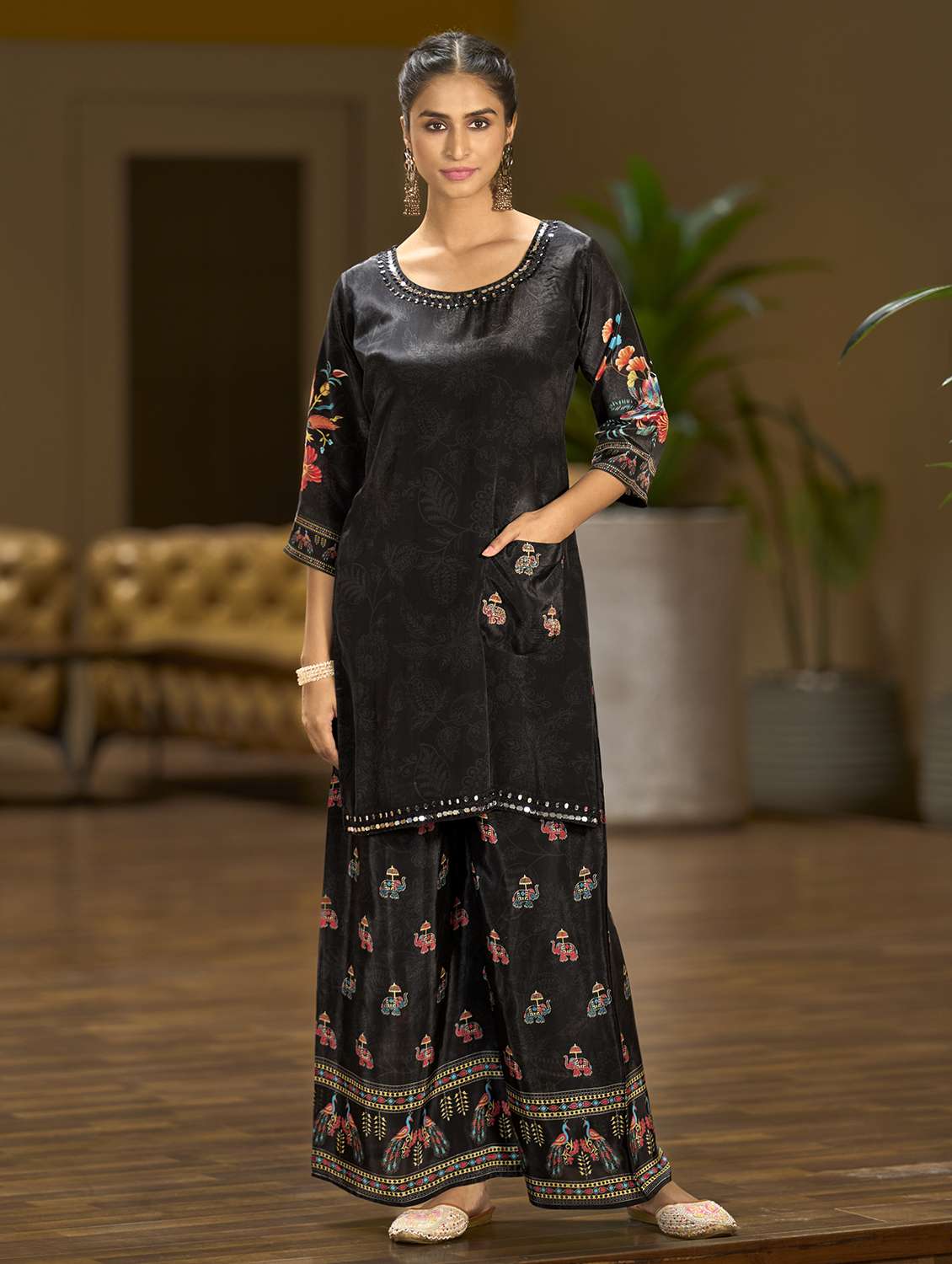 women printed three quarter sleeve co-ord set