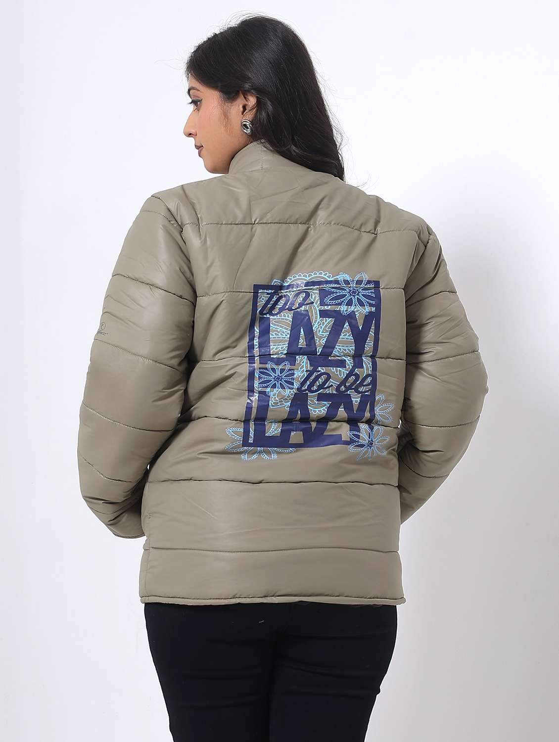 women long sleeve back print puffer jacket