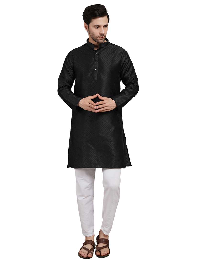 men self design mandarin neck kurta with trousers ethnic wear set