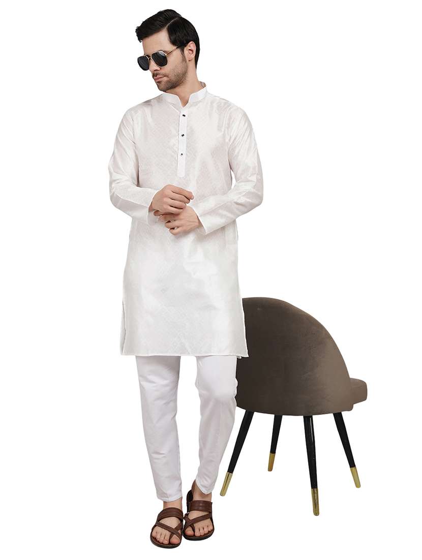 men self design mandarin neck kurta with trousers ethnic wear set