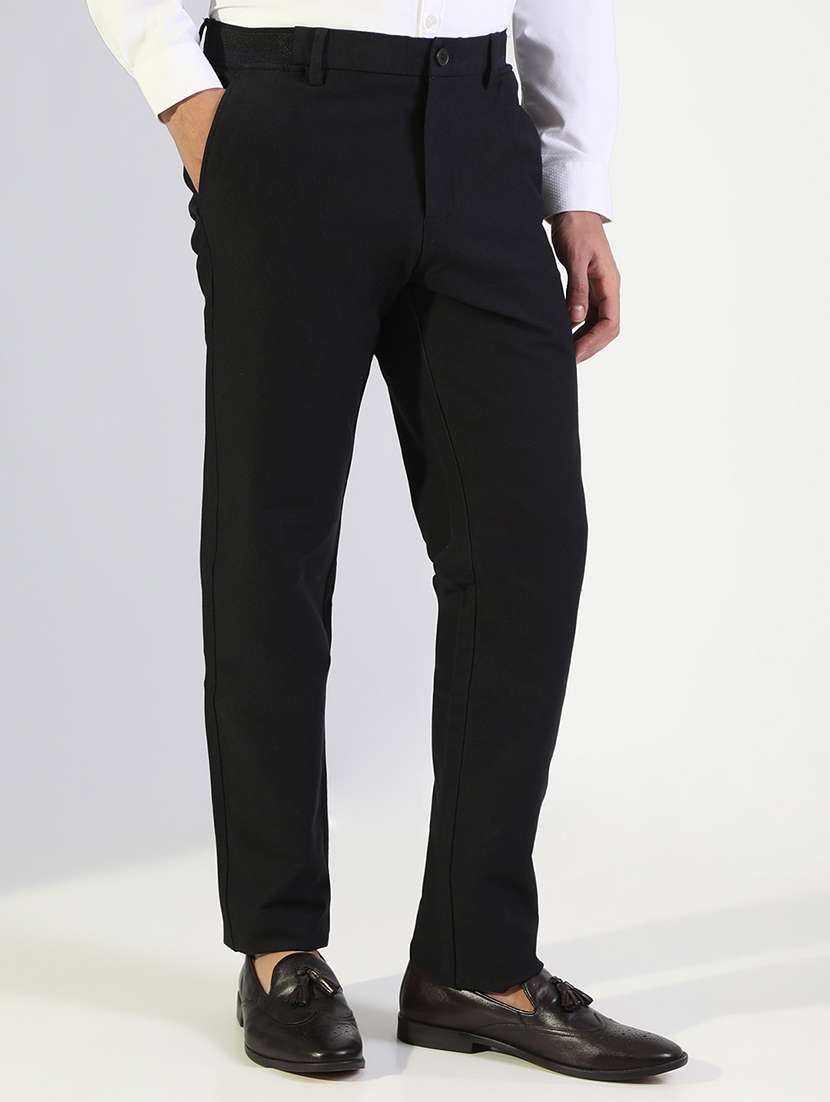 men solid mid rise flat front formal trouser