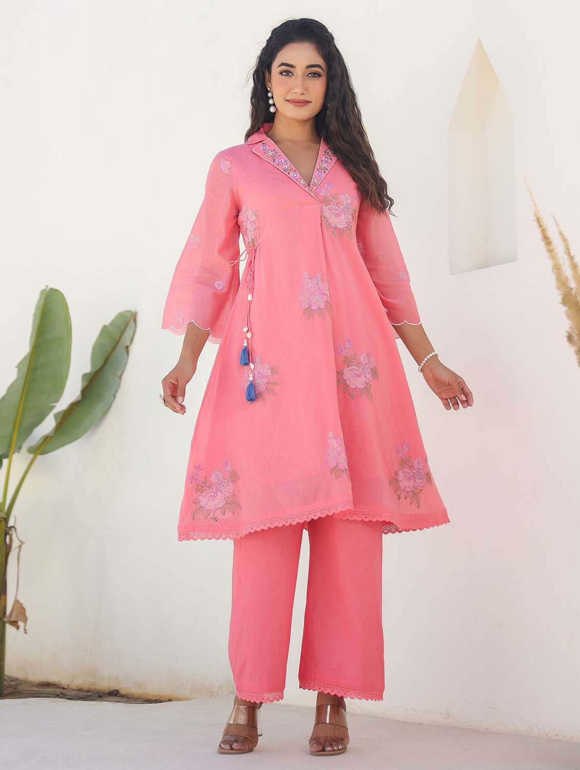 women three quarter sleeve regular fit ethnic co-ord set