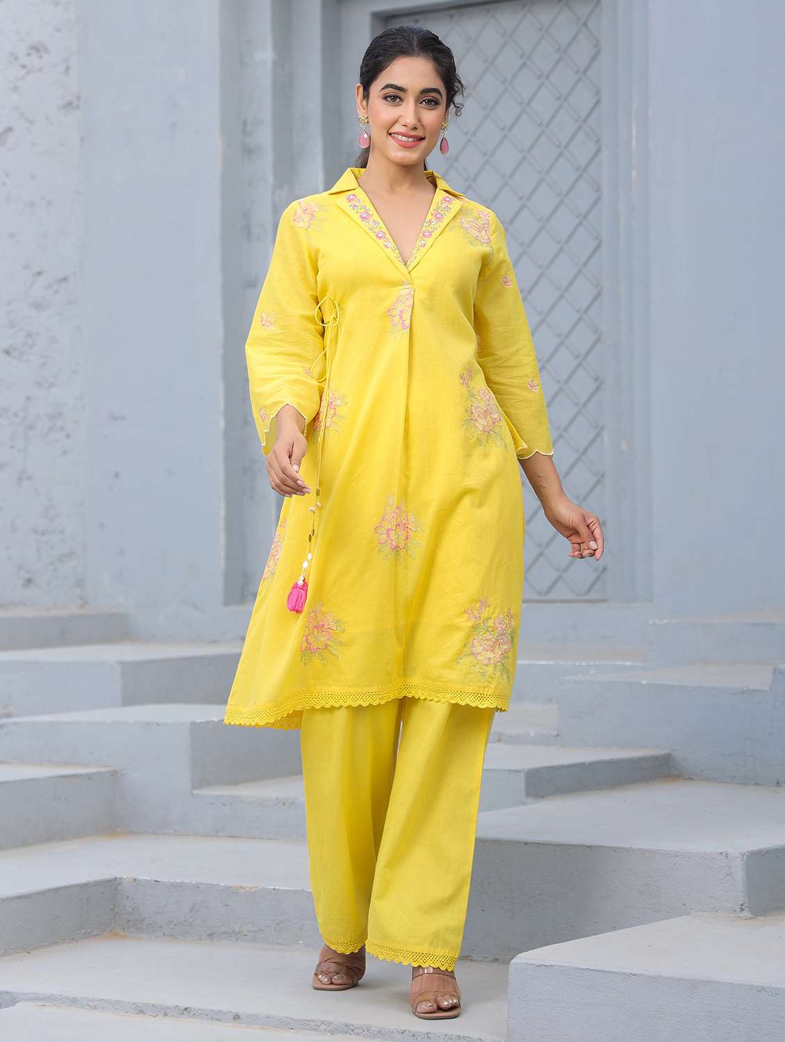 women three quarter sleeve regular fit ethnic co-ord set