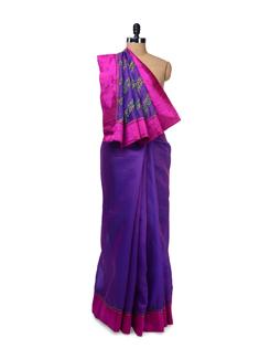 Purple & Pink Embroidered Silk Saree - Design Oasis by Manish Saksena