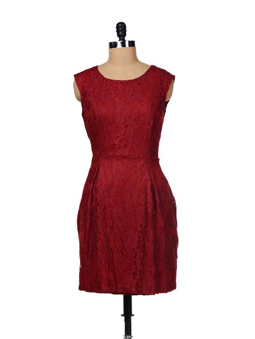 Chic Maroon Lace Dress - Besiva