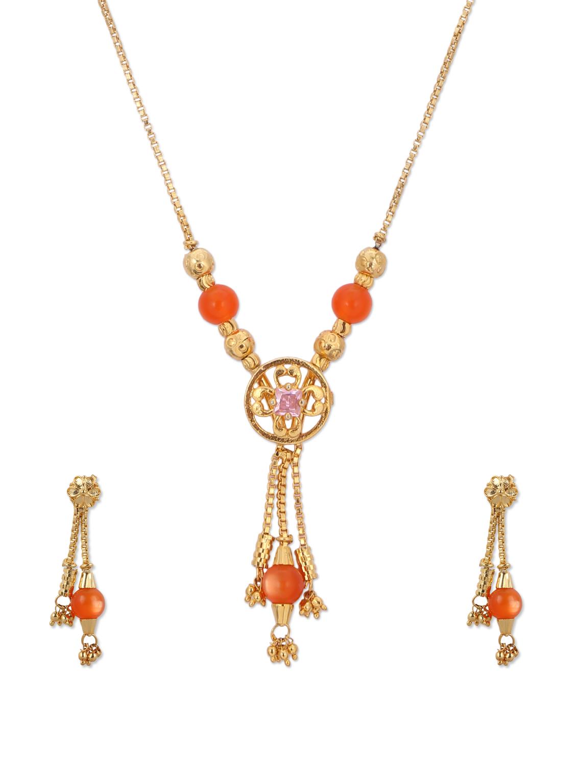 Orange & Gold Designer Necklace Set - A.J. Accessories