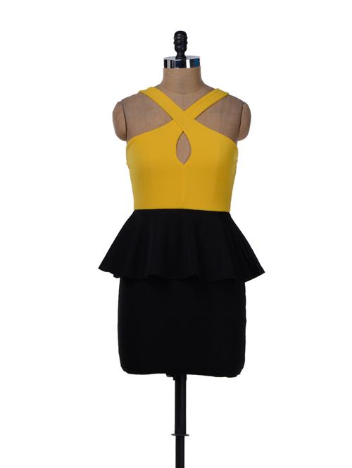 Fitted Peplum Dress In Canary Yellow And Black - 32071 - Very Small Image - 1