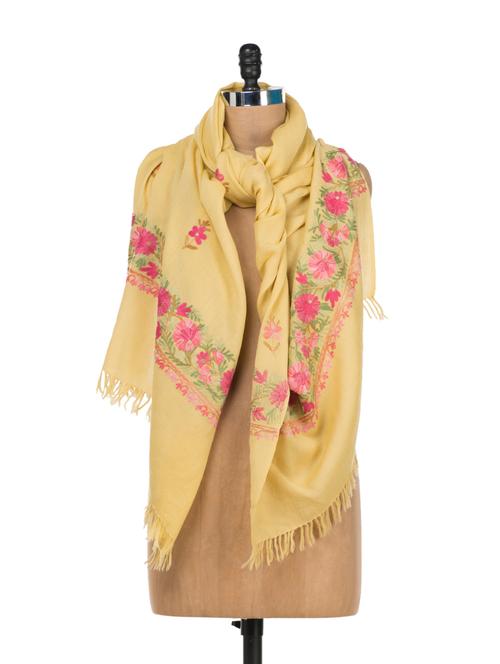 Pastel Yellow Embroidered Shawl - Vayana