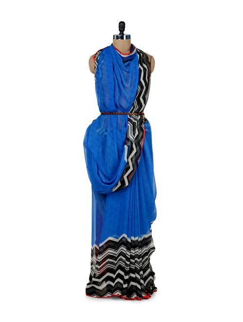 Elegant Royal Blue Saree - 34576 - Very Small Image - 1
