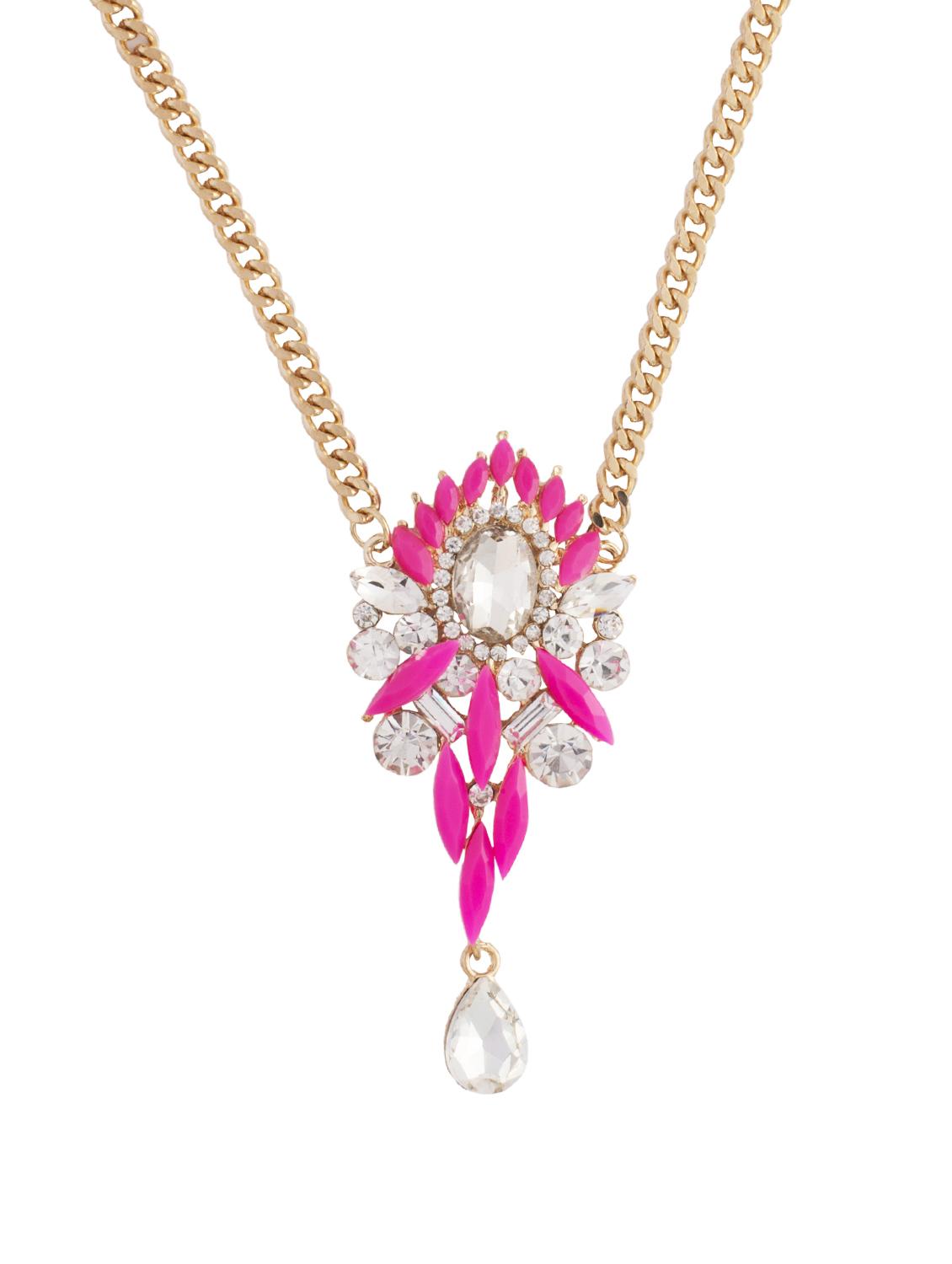 Pink & Silver Stone Pendant Necklace - YOUSHINE