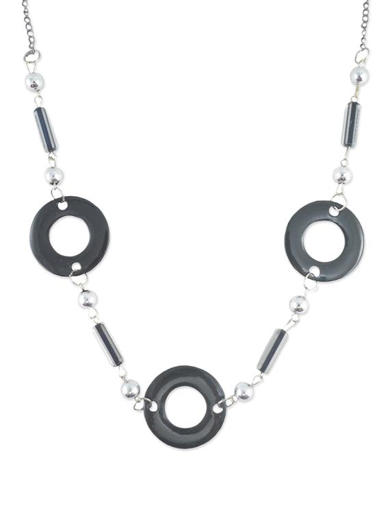 Designer Statement Necklace In Onyx And Silver Tone - DIOVANNI