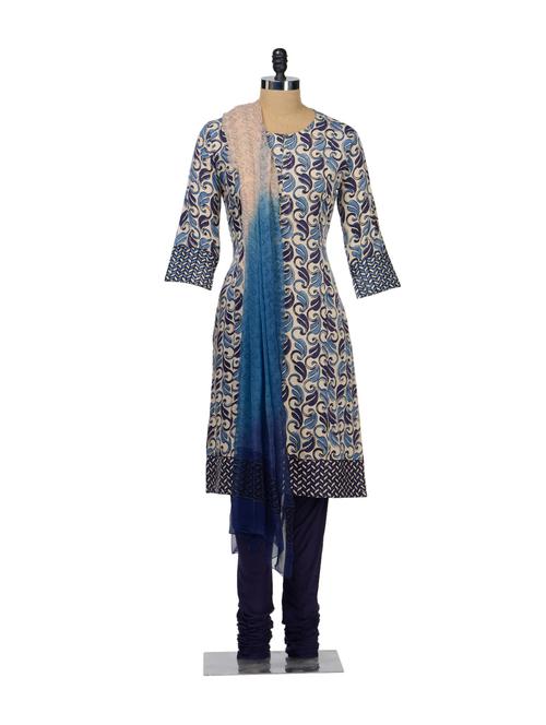 Leaf Print Churidar Suit - KILOL