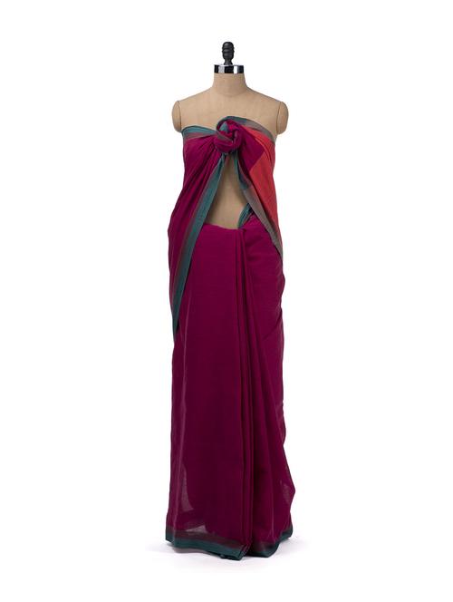 Pink Cotton Handloom Saree With Contrast Border - Desiweaves
