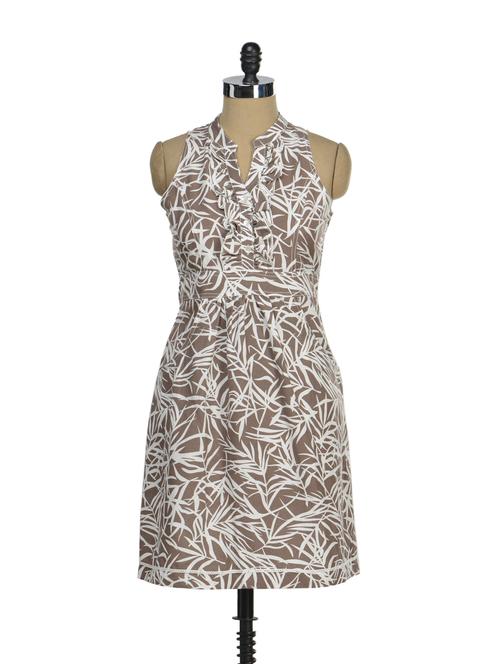 Stylish Brown & White Printed Dress - AND