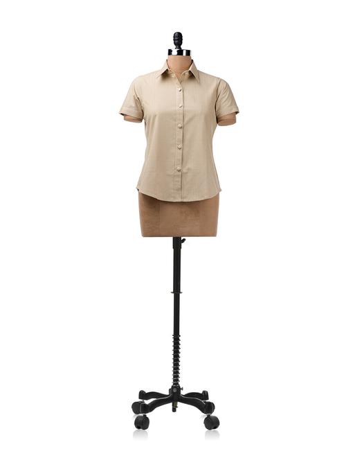 Beige Shirt With Contrasting Piping On The Button Placket - ENAH
