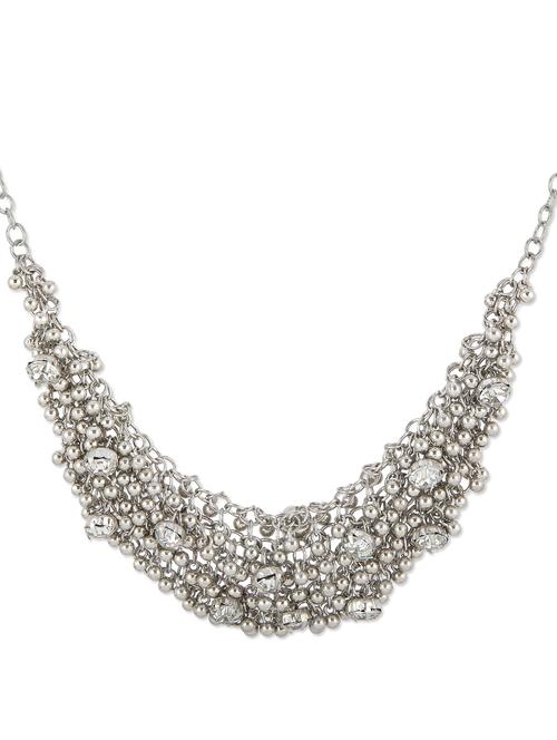 Clustered Crystal Silver Necklace - 46130 - Very Small Image - 1