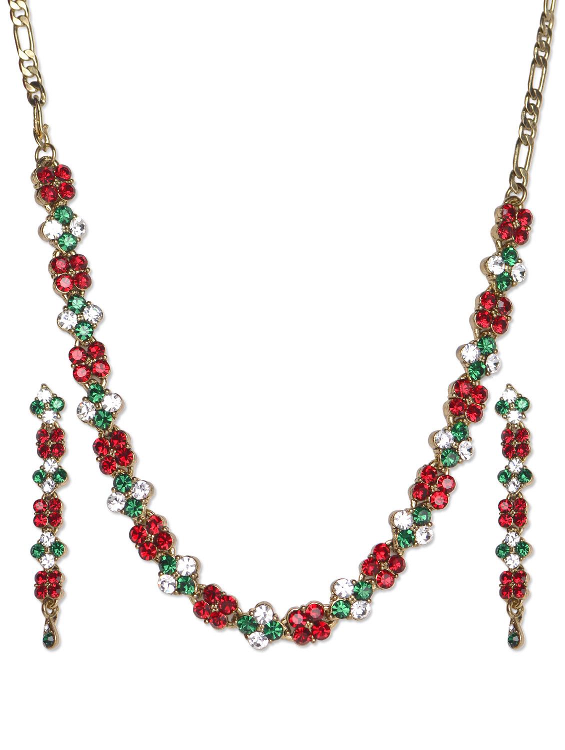 Stone Studded Necklace With Earrings - Aradhyaa Jewel Arts