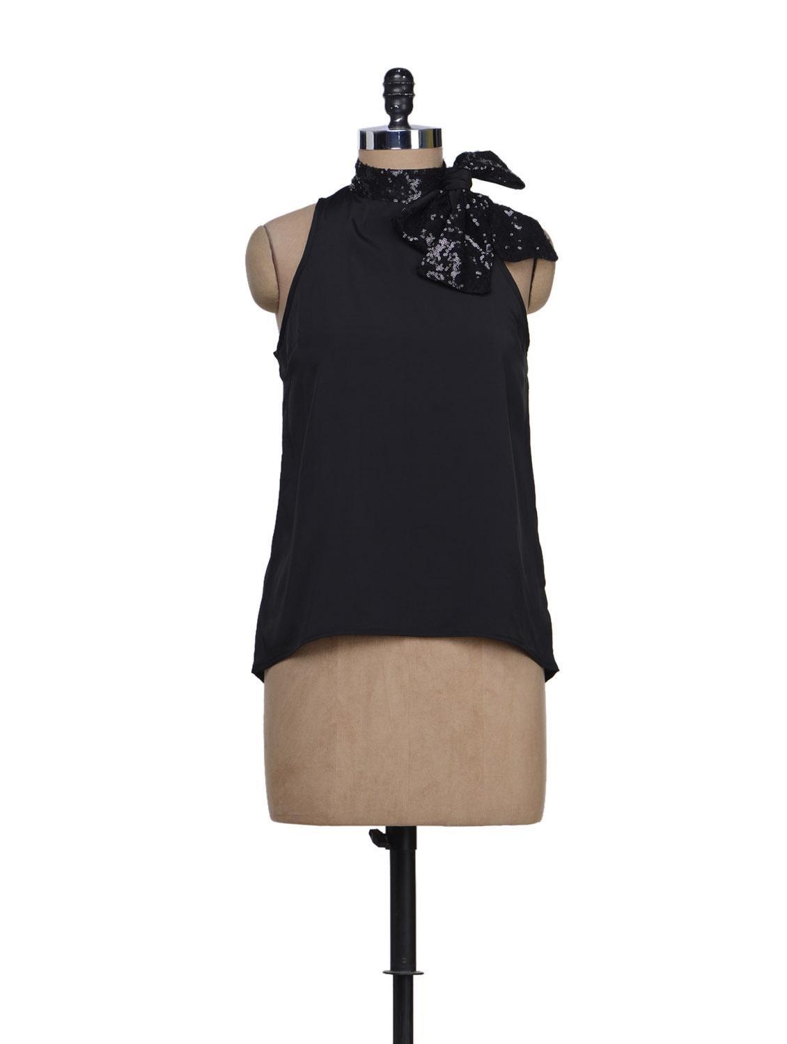 Black Shimmer Bow Top - Reen's