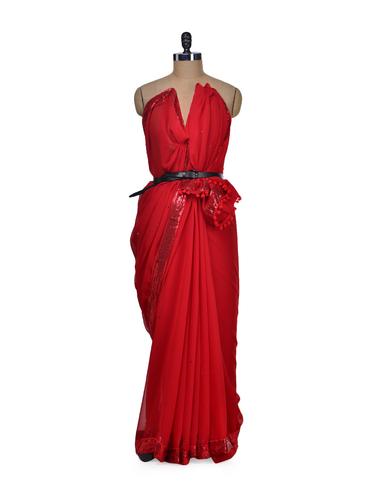 Red Hot Sequined Saree