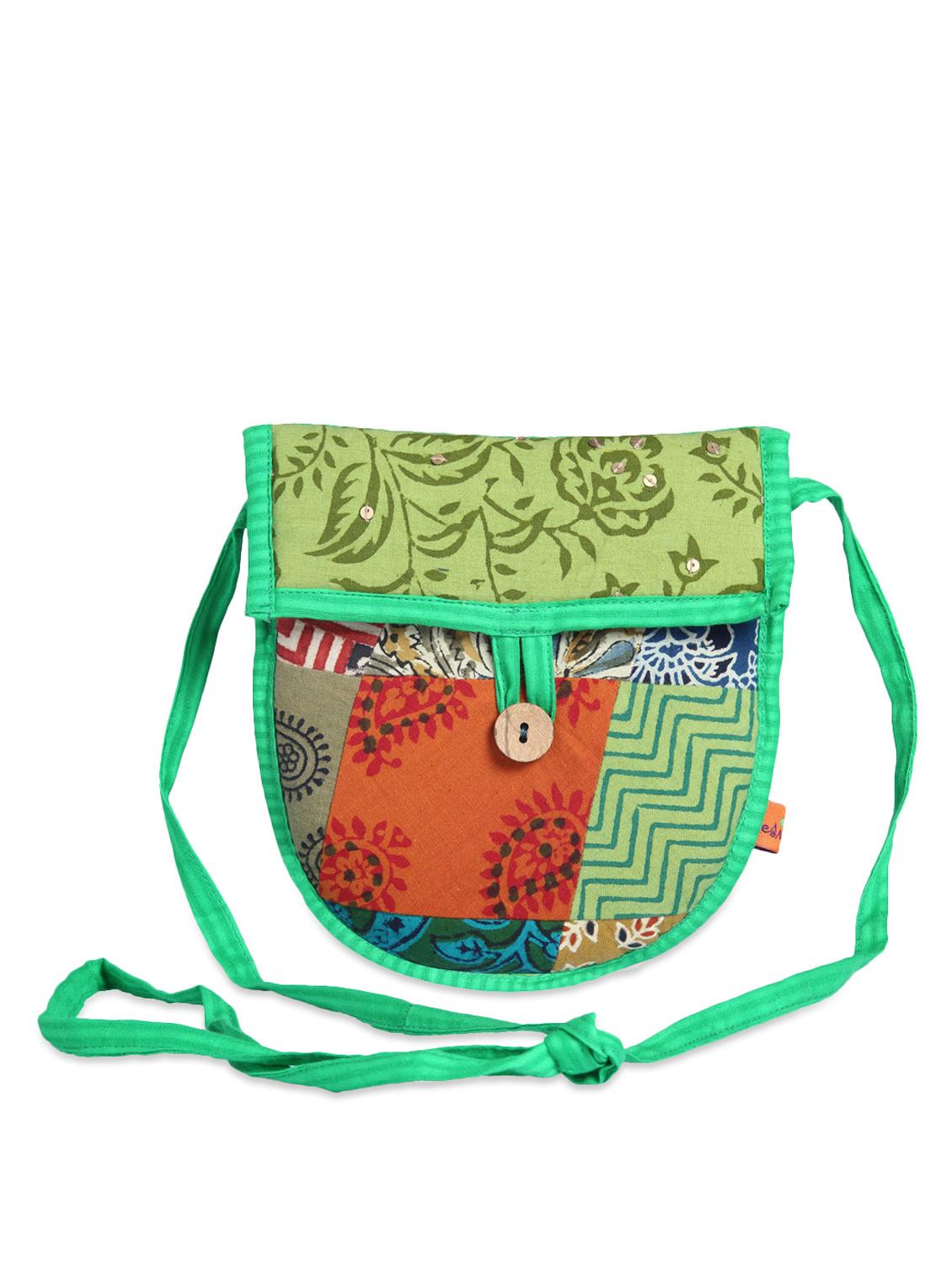 Green Patchwork Sling Bag - Desiweaves