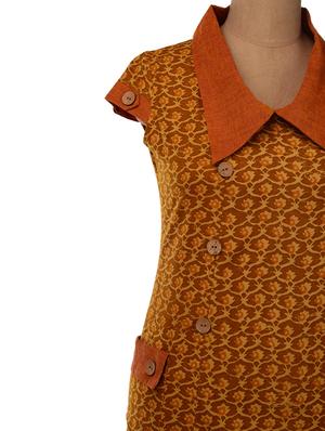 ochre collared dress with big patch pockets at the side - 6798 - Standard Image - 4