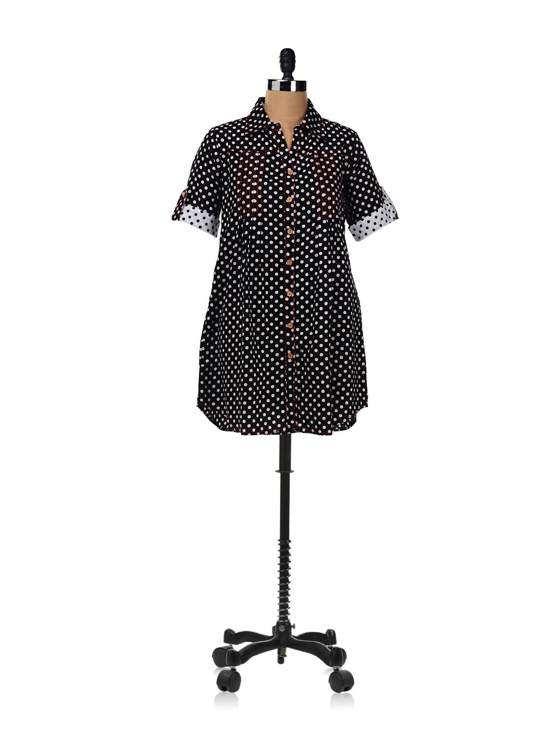 Flared Shirt Dress With Polka Dots - RIGOGLIOSO