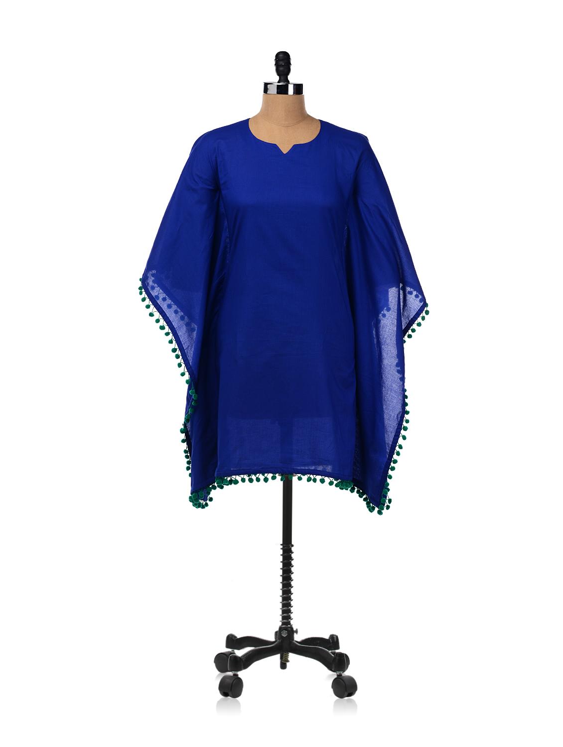 Kaftan Tunic Dress With Pom Pom Trim - RIGOGLIOSO 6834