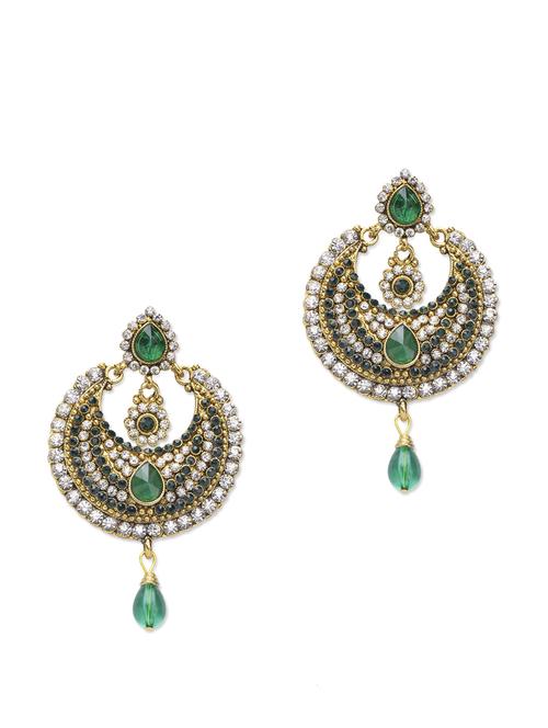 Elegant Green & Gold Danglers - 71113 - Very Small Image - 1